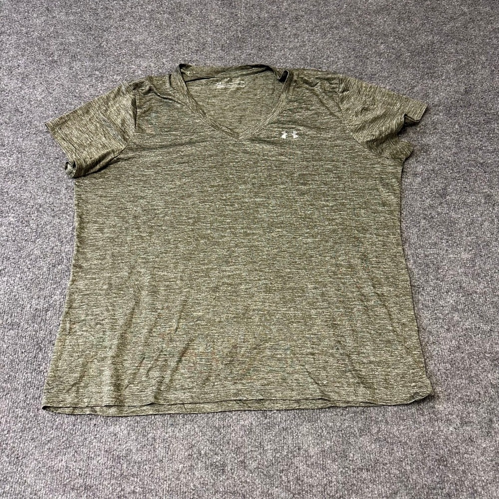 Under Armour Shirt Womens Size XXL Green Space Dye HeatGear Loose V-Neck Sport